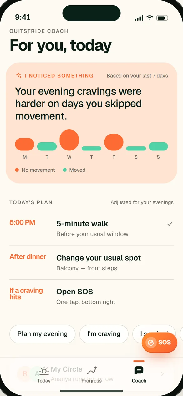 Coach: personal support informed by authorized context. Illustrative app preview.